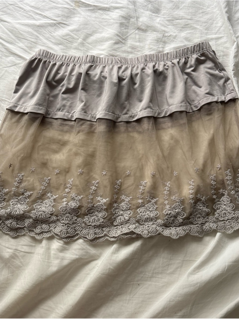 Women's Taupe Lace Trim Layered Mini Skirt